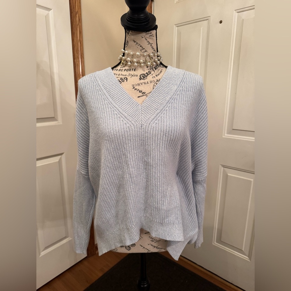 Whbm Women's Light Blue V-Neck Sweater